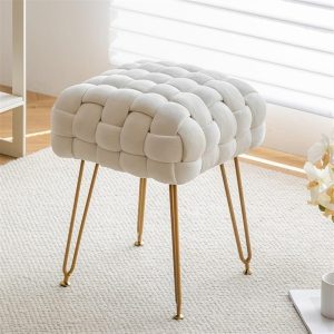#MQ 01-04 White Velvet Woven Vanity Stool