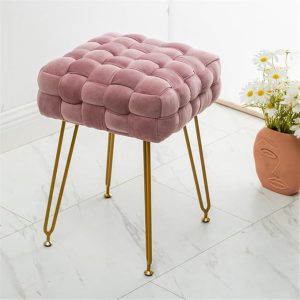 #MQ 01-05 Pink Velvet Woven Vanity Stool