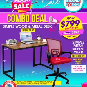 Combo Deal: #DK 01-02 Simple Metal & Wood Desk & Red Simple Mesh Student Chair