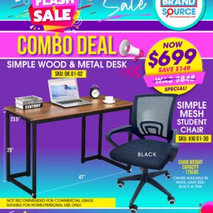 Combo Deal: #DK 01-02 Simple Metal & Wood Desk & Simple Mesh Student Chair