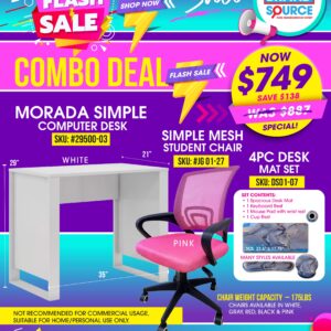 3PC Combo Deal: Simple Morada Desk, 4PC Desk Mat Set & Simple Mesh Student Chair
