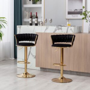 #CH 05-08 Black Swivel Woven Fabric Bar Stool With Gold Frame - 2PCS Set