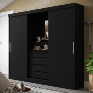 Italia 2 Sliding Doors Wardrobe with Mirror - Black Finish