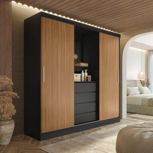 Italia 2 Sliding Doors Wardrobe with Mirror - Black/Almond Finish