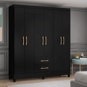 Panama 6 Door Wardrobe - Black