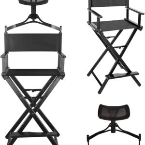 #QZ 01-03 Portable Folding Makeup/Director's Chair with Headrest - Black