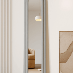 #XM 02-04 Slim Gray Arched Flannel Full Length Standing Mirror - 16" X 60"