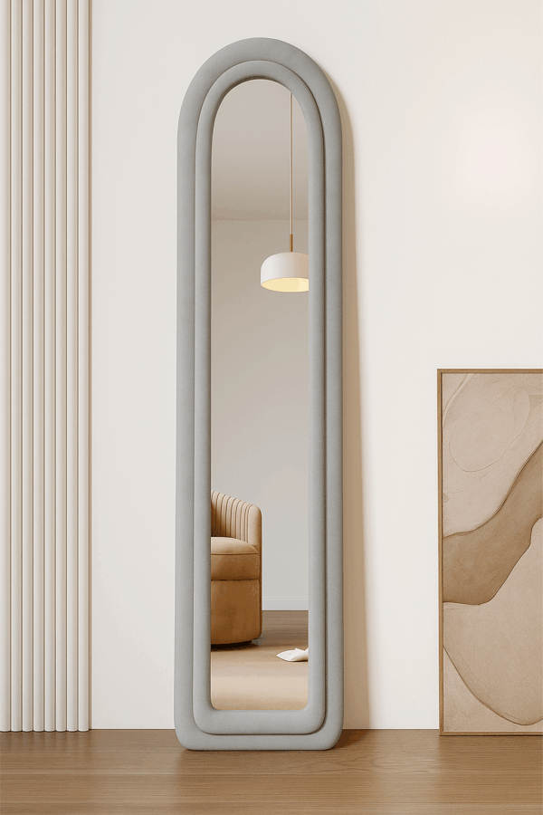 #XM 02-04 Slim Gray Arched Flannel Full Length Standing Mirror - 16" X 60"