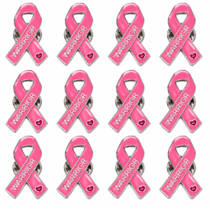 #YS 03-04 Pink Breast Cancer Awareness Metal Ribbon Pin with 'Warrior' Engraving - 12PCS