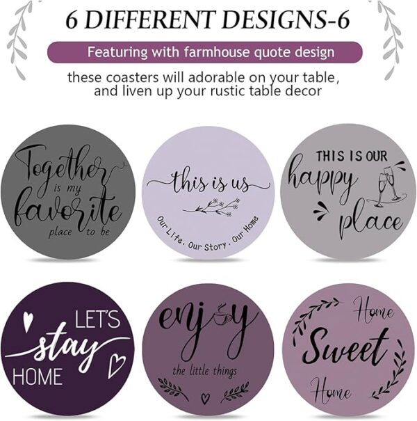 6PC Wooden Drink Coaster Set with Holder - Image 3