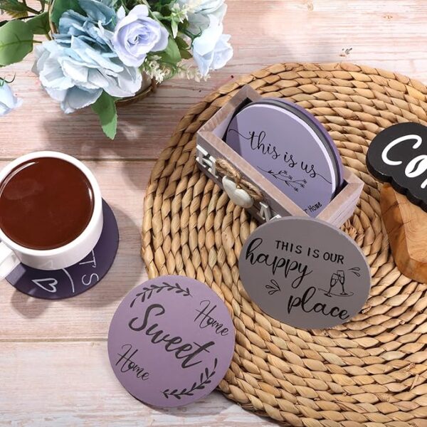 6PC Wooden Drink Coaster Set with Holder - Image 4
