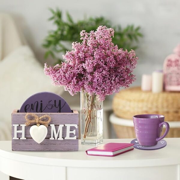 6PC Wooden Drink Coaster Set with Holder - Image 5