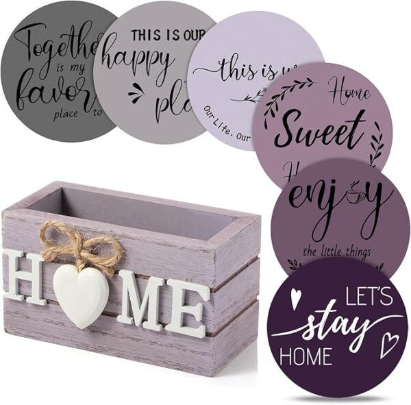 6PC Wooden Drink Coaster Set with Holder