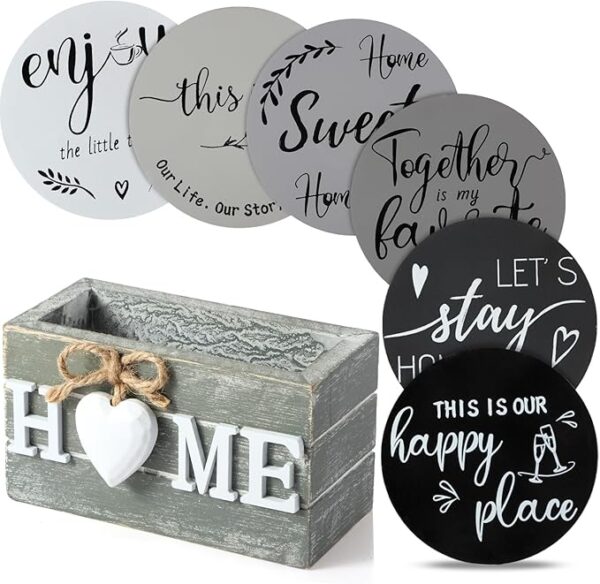 6PC Wooden Drink Coaster Set with Holder - Image 9