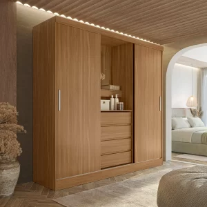 Italia 2 Sliding Doors Wardrobe with Mirror - Almond Finish