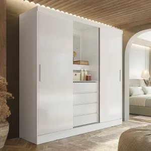 Italia 2 Sliding Doors Wardrobe with Mirror - White Finish