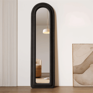 #XM 02-04 Slim Black Arched Flannel Full Length Standing Mirror - 16" X 60"