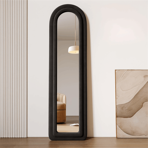 #XM 02-04 Slim Black Arched Flannel Full Length Standing Mirror - 16" X 60"