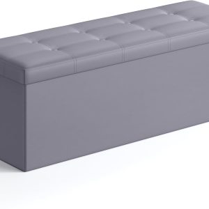 Grey 43" Foldable Leatherette Storage Ottoman with Internal Divider