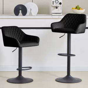 #BC-27 Black Fabric Swivel Bar Stool - 2PCS Set