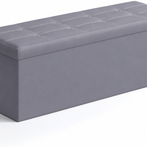 #WK 01-07 Grey 43″ Foldable Leatherette Storage Ottoman