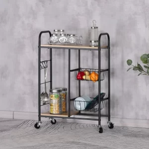 #WM-0573 Oak Wood & Metal Kitchen Rack on Wheels