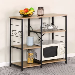#WM-0904 Oak Wood & Metal Microwave Stand
