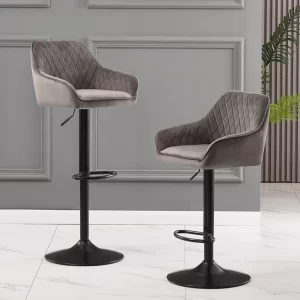#BC-27 Gray Fabric Swivel Bar Stool - 2PCS Set