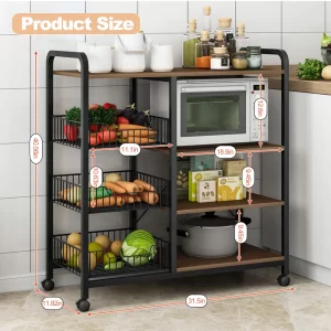 #KS 01-02 4 Tier Wood & Metal Microwave Stand on Wheels