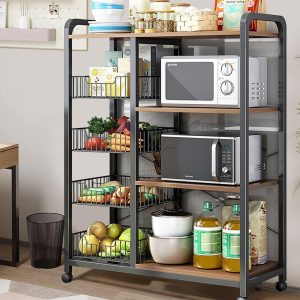 #KS 01-04 5 Tier Wood & Metal Microwave Stand on Wheels