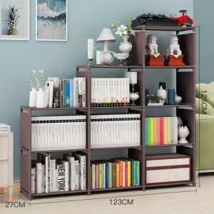 #WD 03-04 Brown Metal, Plastic & Fabric 9 Cube Multi-use Shelving