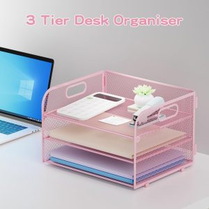#ZM 08-13 Pink Metal Desk Organizer
