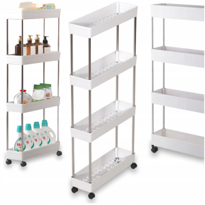 #SS 01-02 White Slim Plastic & Metal 4 Tier Cart