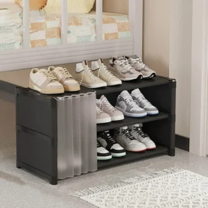 #DJ 01-03 Black 3 Layer Plastic Metal & Fabric Shoe Rack - 2 Shoe Racks for $100