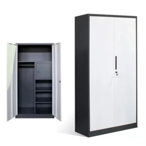 2 Door Metal Wardrobe with Internal Safe - Dark Grey & White Finish