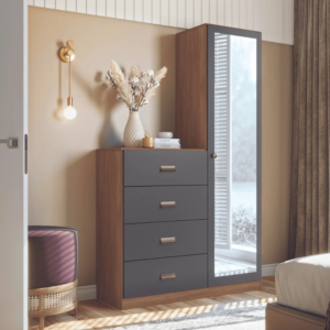 Estilo 4 Drawers + 1 Door Cabinet with Mirror - Jatoba/Graphite