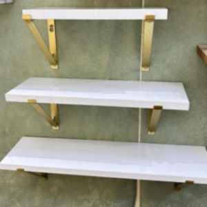 #JT 08-03 White 3PC Floating Shelves - Gold Frame