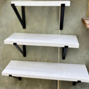 #JT 08-03 White 3PC Floating Shelves - Black Frame