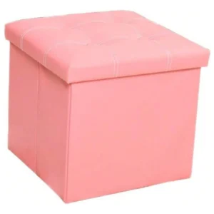 Pink 15" Foldable Leatherette Storage Ottoman