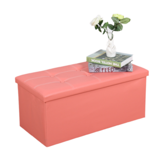 Pink 30" Foldable Leatherette Storage Ottoman