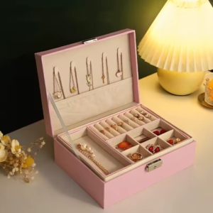 #SS 01-09 Pink Leatherette 2 Layer Jewellery Box