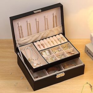 #SS 01-10 Black Leatherette 2 Layer Jewellery Box
