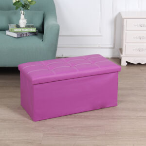 Dark Pink 30" Foldable Leatherette Storage Ottoman