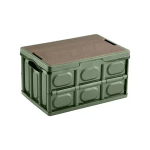 #FB 10-12 Green Stackable Plastic 30L Collapsible Storage Bin with Wooden Lid