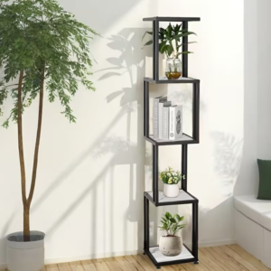 #SE 01-113 White 5 Tier Metal & Wood Decorative Stand