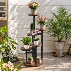 #SE 01-121 Brown 5 Tier Metal & Wood Decorative Stand