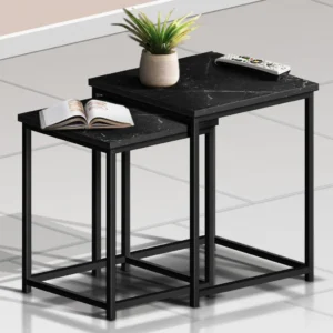 #WM-0260 Black Marble 2PC Wood & Metal Coffee Table Set