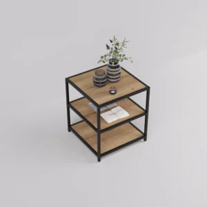 #WM-0272 Oak Metal & Wood 3 Tier Side Table