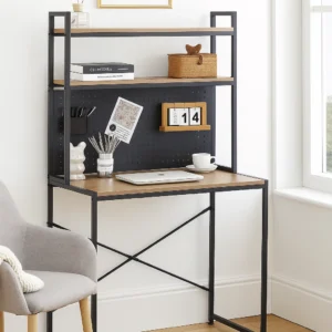 #XZ-148 Oak 3 Tier Wood & Metal Desk