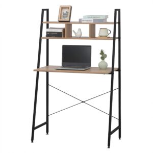 #XZ-444 Oak 3 Tier Wood & Metal Desk